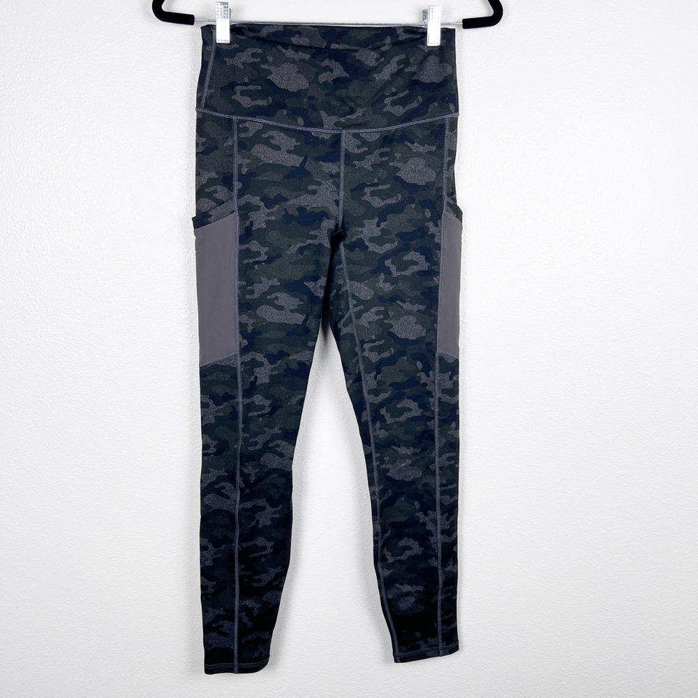 Fabletics PowerHold Camo Leggings Grey Black High Rise Pockets Mens Size M